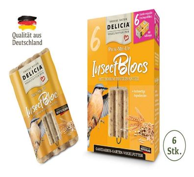 Delicia Pick-me-up Insect Bloc mit Aufhänger Vogelfutter ganzjahres Futter 6 Stück