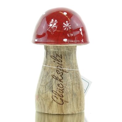 GASPER Weihnachtsdeko Fliegenpilz mit Schriftzug `Glückspilz´ 10 cm - Holz