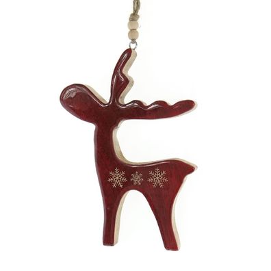 GASPER Weihnachtsdeko Hirsch Enamel Rot mit Schneeflocken 20 cm - Holz