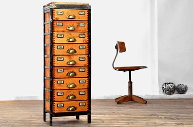 Schubladenschrank Bauhaus Loft Antik Apothekerschrank Holz Fabrik Alt Metall Art Deco