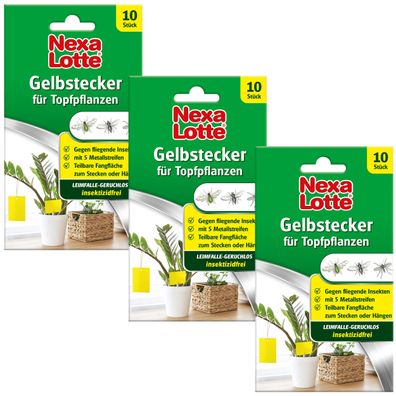 3 x NEXA LOTTE® Gelbstecker für Topfpflanzen, 10 Stück