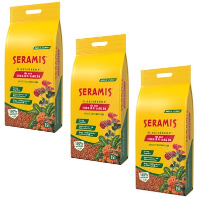 3 x SERAMIS® Pflanz-Granulat für Zimmerpflanzen, 15 Liter