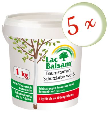 5 x FRUNOL DELICIA® Etisso® LacBalsam Baumstamm-Schutzfarbe weiß, 1 kg