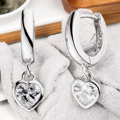 Kinder Creolen Herz 925 Sterling Silber 2 Zirkonia Ohrringe Kinderohrringe