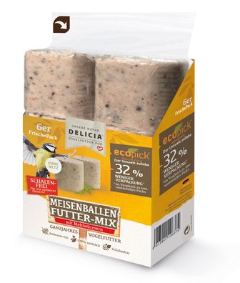 DELICIA® Meisenballen FutterMix mit Mehlwürmern ohne Netz, 6 Stück