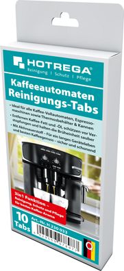 HOTREGA® Kaffeeautomaten Reinigungs Tabs, 10 Tabs pro Pack / Faltschachtel mit Druck