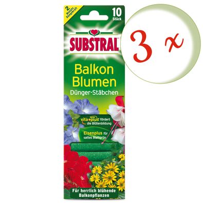 3 x SUBSTRAL® Balkonblumen Dünger-Stäbchen, 10 Stück
