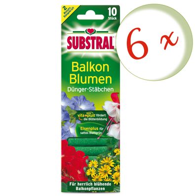 6 x SUBSTRAL® Balkonblumen Dünger-Stäbchen, 10 Stück