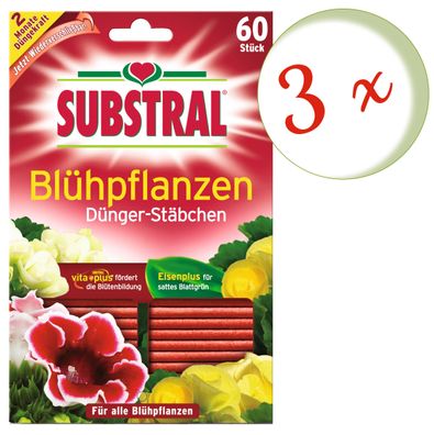 3 x SUBSTRAL® Blühpflanzen Dünger-Stäbchen, 60 Stück