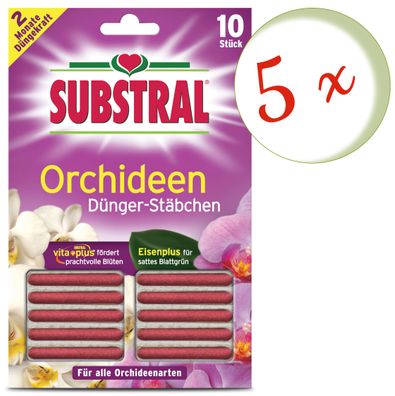 5 x SUBSTRAL® Orchideen Dünger-Stäbchen, 10 Stück