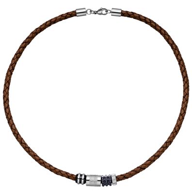 X-Mas SALE: Collier Halskette Leder braun mit Edelstahl teilplattiert 45 cm K