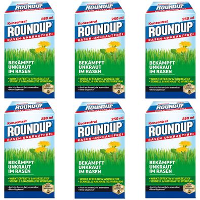 6 x ROUNDUP® Rasen-Unkrautfrei Konzentrat, 250 ml