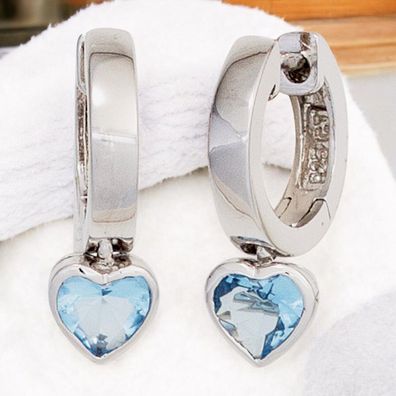 Kinder Creolen Herz 925 Sterling Silber 2 Zirkonia blau Ohrringe Kinderohrringe