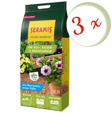 3 x SERAMIS® Pflanz-Granulat für Beet-, Balkon- & Kübelpflanzen, 12,5 Liter