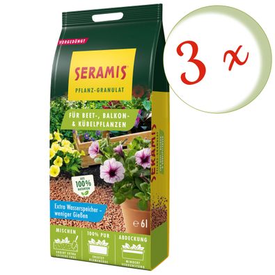 3 x SERAMIS® Pflanz-Granulat für Beet-, Balkon- & Kübelpflanzen, 6 Liter