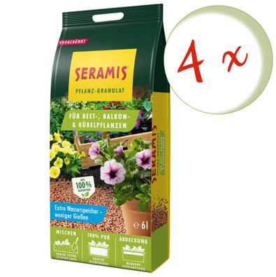 4 x SERAMIS® Pflanz-Granulat für Beet-, Balkon- & Kübelpflanzen, 6 Liter