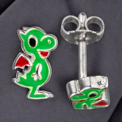 Kinder Ohrstecker Drache grün 925 Sterling Silber Ohrringe Kinderohrringe