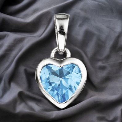 Kinder Anhänger Herz 925 Sterling Silber 1 Kristall blau hellblau Kinderanhänger