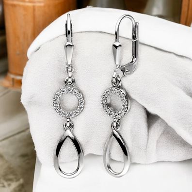 Ohrhänger 925 Sterling Silber 26 Zirkonia Ohrringe Boutons Silberohrringe