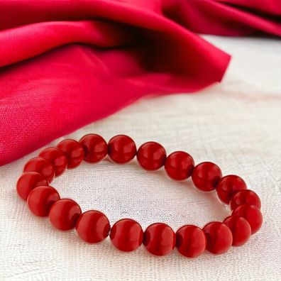 Armband Muschelkern Perlen rot 19 cm Perlenarmband elastisch