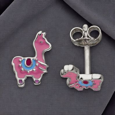 Kinder Ohrstecker Lama pink 925 Sterling Silber Ohrringe Kinderohrringe