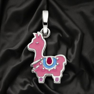 Kinder Anhänger Lama 925 Sterling Silber rosa lackiert