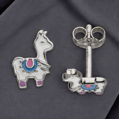 Kinder Ohrstecker Lama weiß 925 Sterling Silber Ohrringe Kinderohrringe