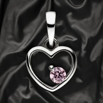 Kinder Anhänger Herz 925 Sterling Silber 1 Zirkonia rosa Herzanhänger