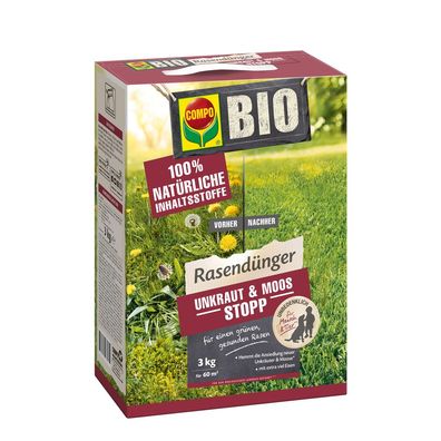 COMPO BIO Rasendünger Unkraut & Moos Stopp, 3 kg