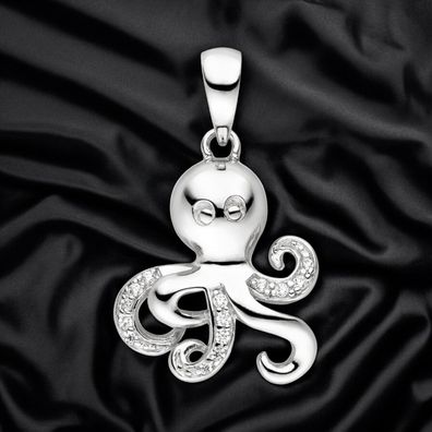 Kinder Anhänger Oktopus 925 Sterling Silber 14 Zirkonia