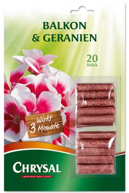 Chrysal Balkon & Geranien Düngestäbchen, 20 Stück