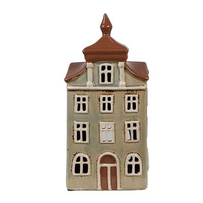 Clayre & Eef Teelichthalter Haus 12x9x25 cm Grün Braun Keramik (Gr. 12x9x25 cm)