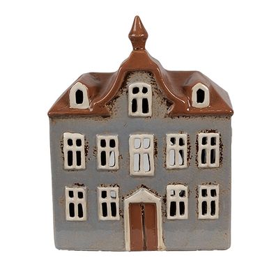 Clayre & Eef Teelichthalter Haus 16x9x20 cm Grau Braun Keramik (Gr. 16x9x20 cm)