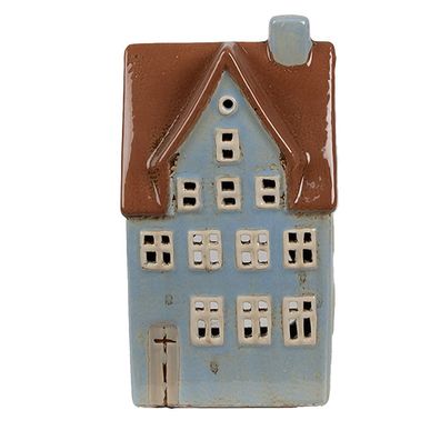 Clayre & Eef Teelichthalter Haus 11x8x20 cm Blau Braun Keramik (Gr. 11x8x20 cm)