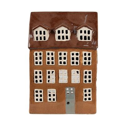 Clayre & Eef Teelichthalter Haus 17x11x24 cm Braun Keramik (Gr. 17x11x24 cm)