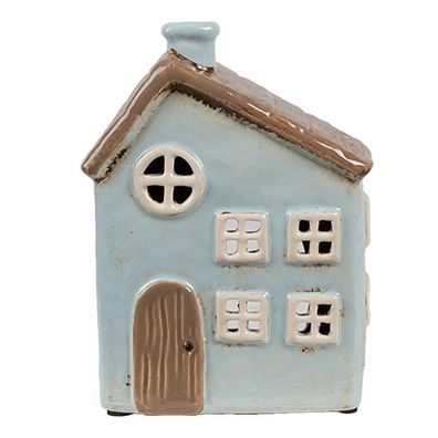 Clayre & Eef Teelichthalter Haus 12x9x15 cm Blau Braun Keramik (Gr. 12x9x15 cm)