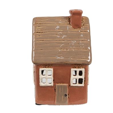 Clayre & Eef Teelichthalter Haus 9x9x14 cm Orange Keramik (Gr. 9x9x14 cm)