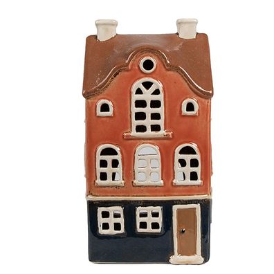 Clayre & Eef Teelichthalter Haus 12x9x22 cm Orange Keramik (Gr. 12x9x22 cm)