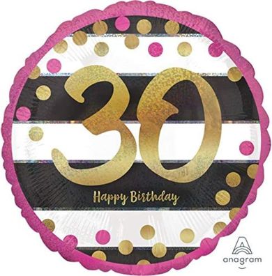 1 Folienballon 30 Geburtstag schwarz pink gold ca 45 cm ungefüllt