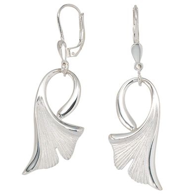 Boutons Ginko Ginkgo 925 Sterling Silber mattiert Ohrringe Ohrhänger