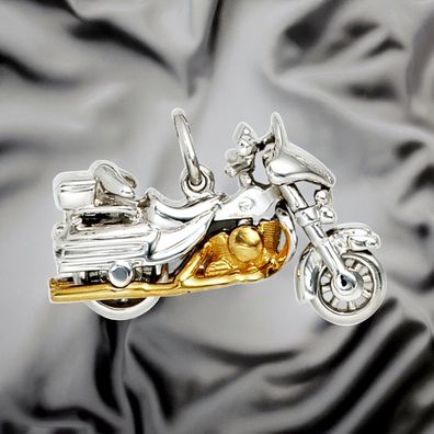 X-Mas SALE: Anhänger Motorrad 925 Sterling Silber rhodiniert bicolor