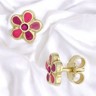 Kinder Ohrstecker Blume rosa pink 333 Gold Gelbgold Ohrringe Kinderohrringe