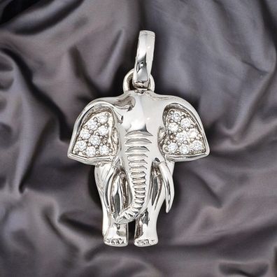 Anhänger Elefant 925 Sterling Silber rhodiniert mit Zirkonia Kettenanhänger