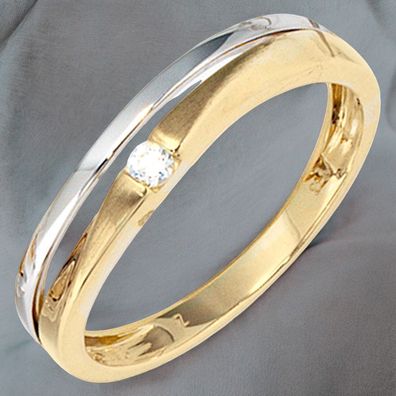 Damen Ring 333 Gold Gelbgold Weißgold teil matt 1 Zirkonia Goldring