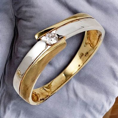 Damen Ring 333 Gold Gelbgold Weißgold teil matt 1 Zirkonia Goldring