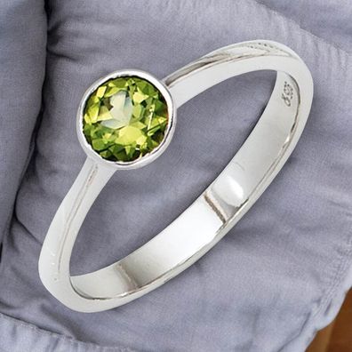 Damen Ring 925 Sterling Silber rhodiniert 1 Peridot grün Silberring