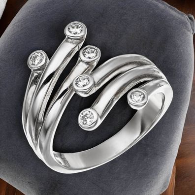 Damen Ring 925 Sterling Silber rhodiniert 6 Zirkonia Silberring