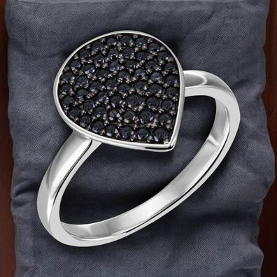 Damen Ring Tropfen 925 Sterling Silber 51 Zirkonia schwarz