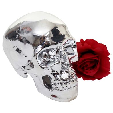 Deko Totenkopf HWC-T921, Polyresin Skulptur, In-/Outdoor 18cm silber hochglanz