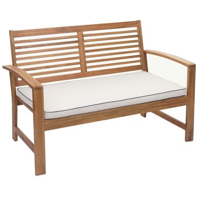 Gartenbank HWC-E99, Bank Sitzbank, Akazie Holz massiv 112cm, braun Polster creme
